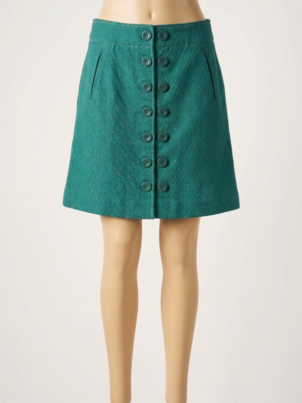 Anthropologie Taikonhu Teal Textured Button-Front A-Line Mini Skirt 4